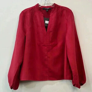 Marc New York Red Long Sleeve Mandarin Collar Top - Size M